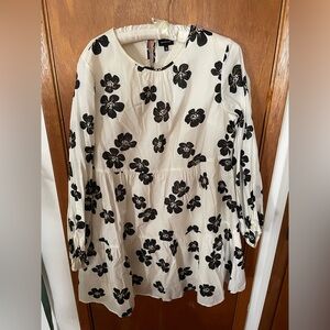 Who What Wear Women's Dress M Balloon Long Sleeve Cream‎ Black Floral